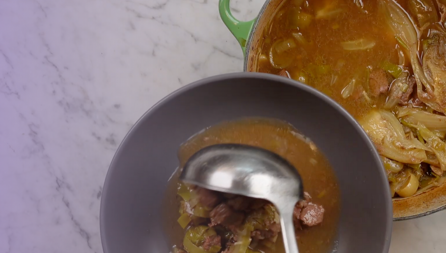 Slow-Cooked Beef with Fennel, Leeks and Cumin